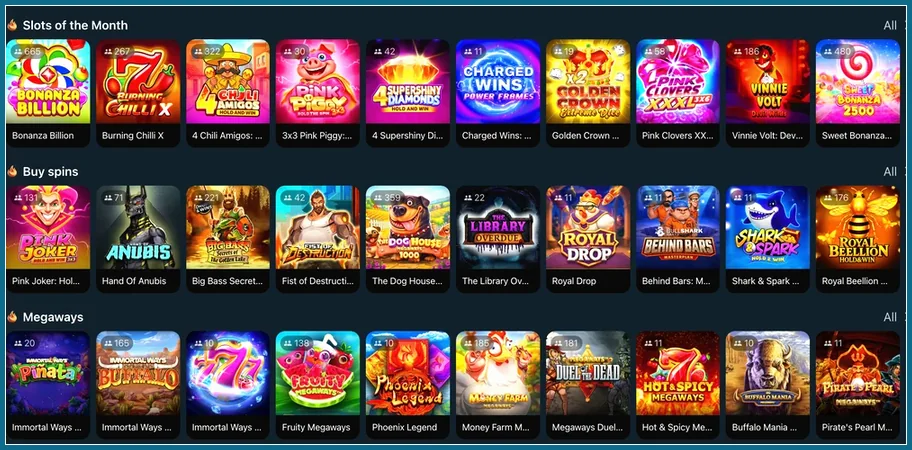 Slot-Reihen Slots of the Month, Buy spins, Megaways mit Bonanza Billion, Burning Chilli X